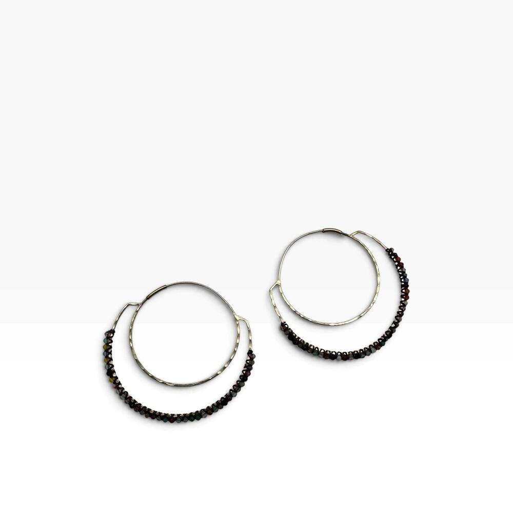 NWOT Natural Life Multicolor Beaded Hoop Earrings Gold Tone